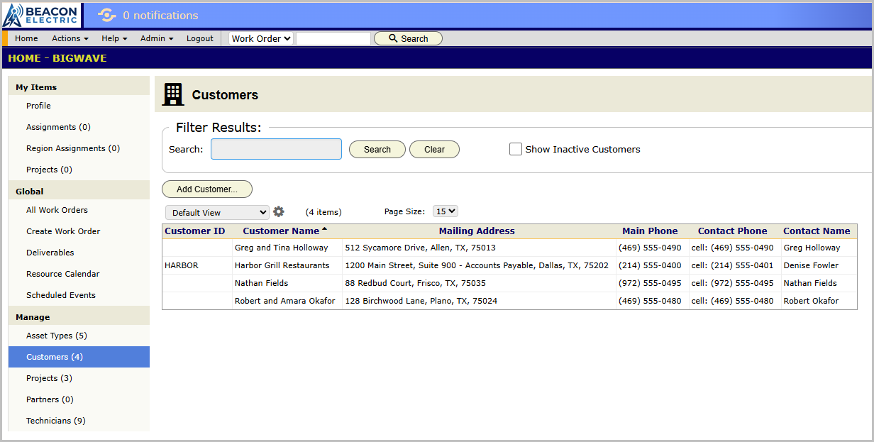 The BigWave home page for an internal user, the screen most chapters start from